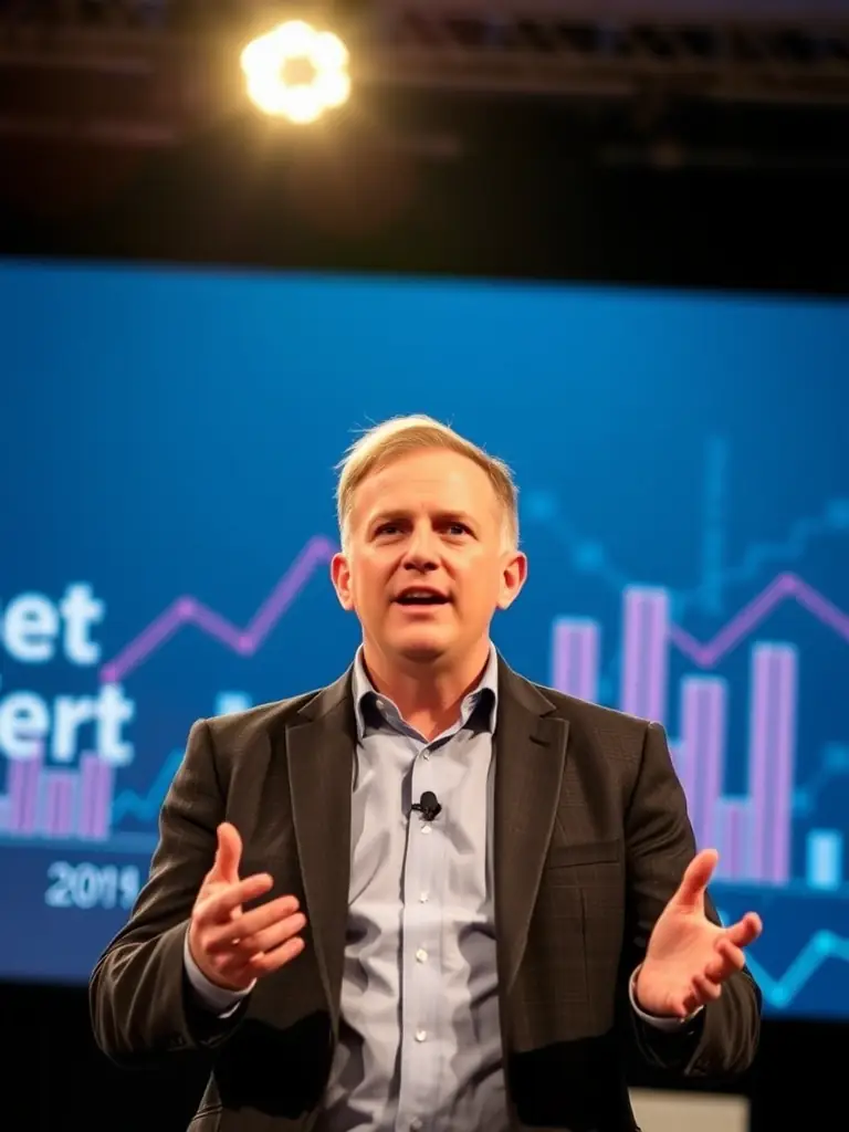 A photograph of the CEO of TechForward Solutions, Mr. Ben Carter, shaking hands with a conference organizer, highlighting their company's sponsorship and commitment to innovation.